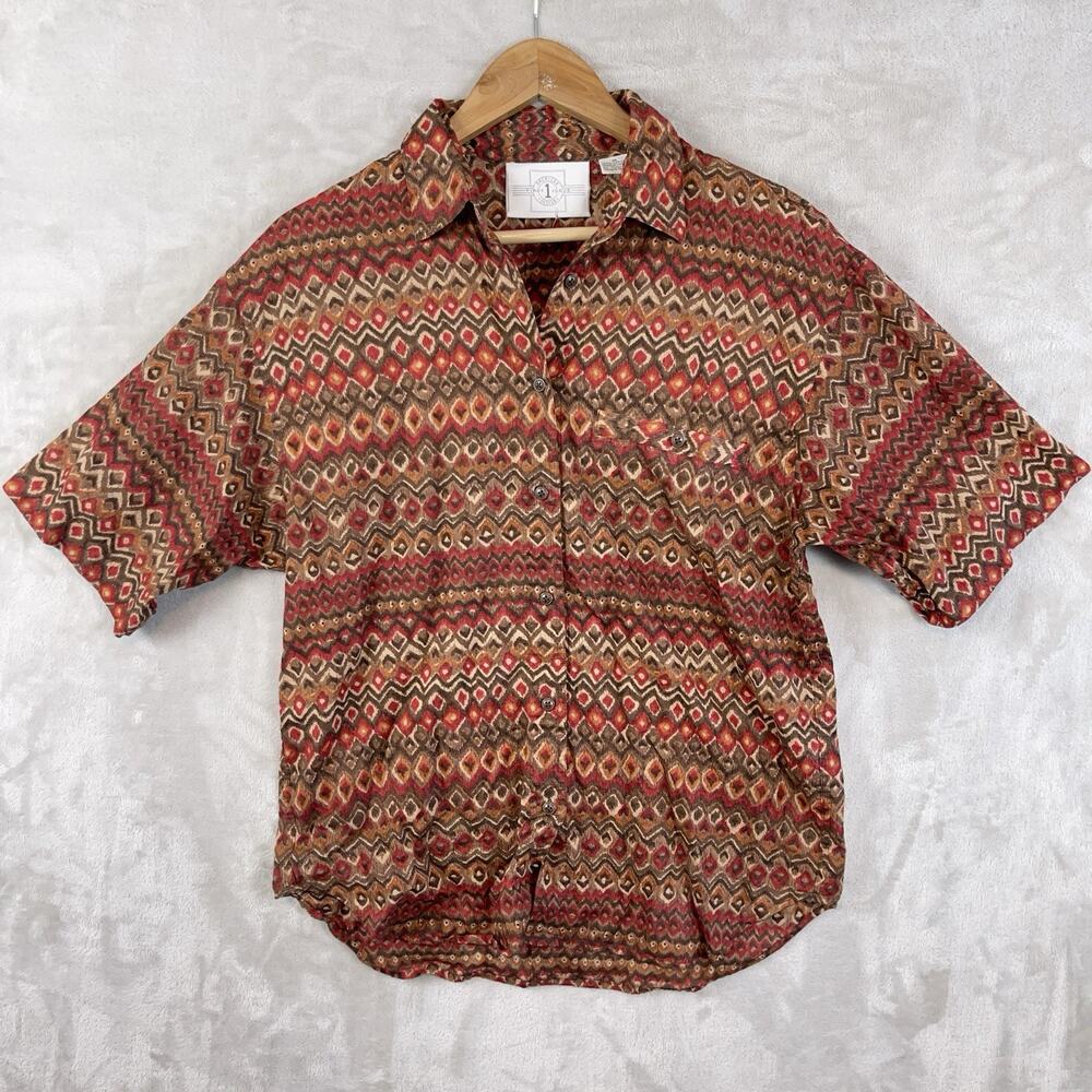 Vtg First Issue American Design Womens Shirt M Geometric Print 90s Southwestern